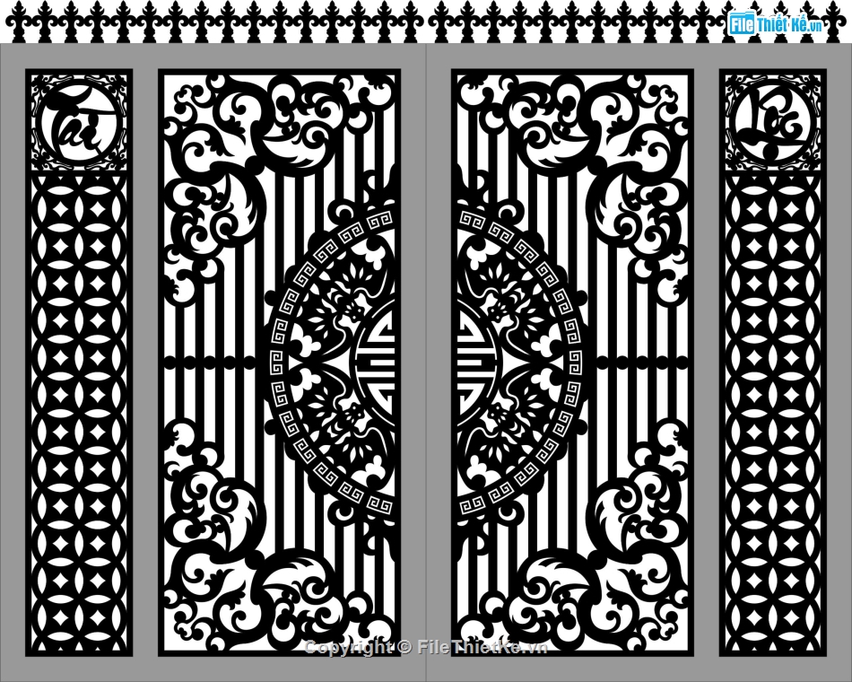 Cổng cnc tài lộc 4 cánh,Cổng 4 cánh,Cổng trống đồng tài lộc,file cnc cổng 4 cánh tài lộc