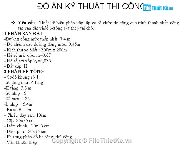 Đồ án môn kĩ thuật thi công 1,Đồ án bê tông 1,bê tông cốt thép,Đồ án môn học kĩ thuật thi công