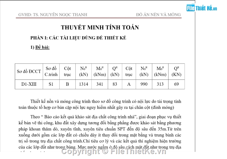 Đồ án nền móng,Đồ án nền móng ĐHXD,đồ án sinh viên