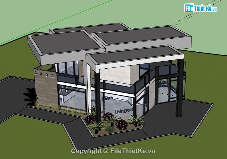 Biệt thự 2 tầng,model su biệt thự 2 tầng,file sketchup biệt thự 2 tầng