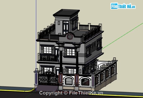 Biệt thự 2 tầng,file su biệt thự 2 tầng,mẫu biệt thự 2 tầng sketchup