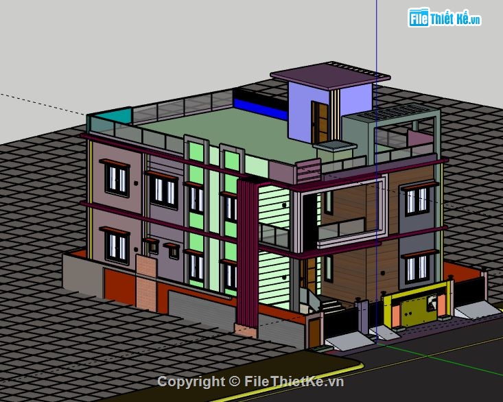 Nhà phố 2 tầng,file su nhà phố 2 tầng,sketchup nhà phố 2 tầng