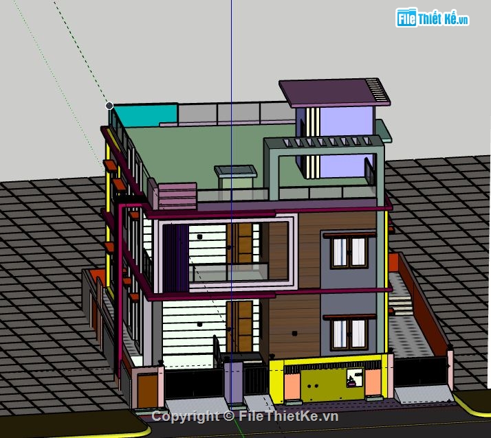 Nhà phố 2 tầng,file su nhà phố 2 tầng,sketchup nhà phố 2 tầng