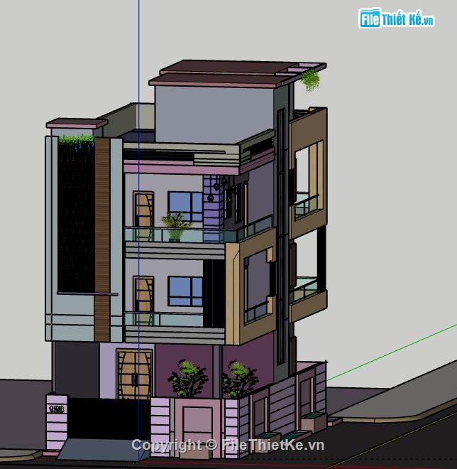 Nhà phố 3 tầng,model su nhà phố 3 tầng,sketchup nhà phố 3 tầng