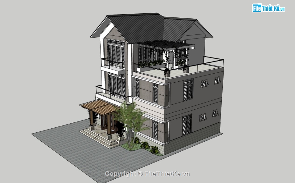 biệt thự 3 tầng,sketchup biệt thự,biệt thự hiện đại