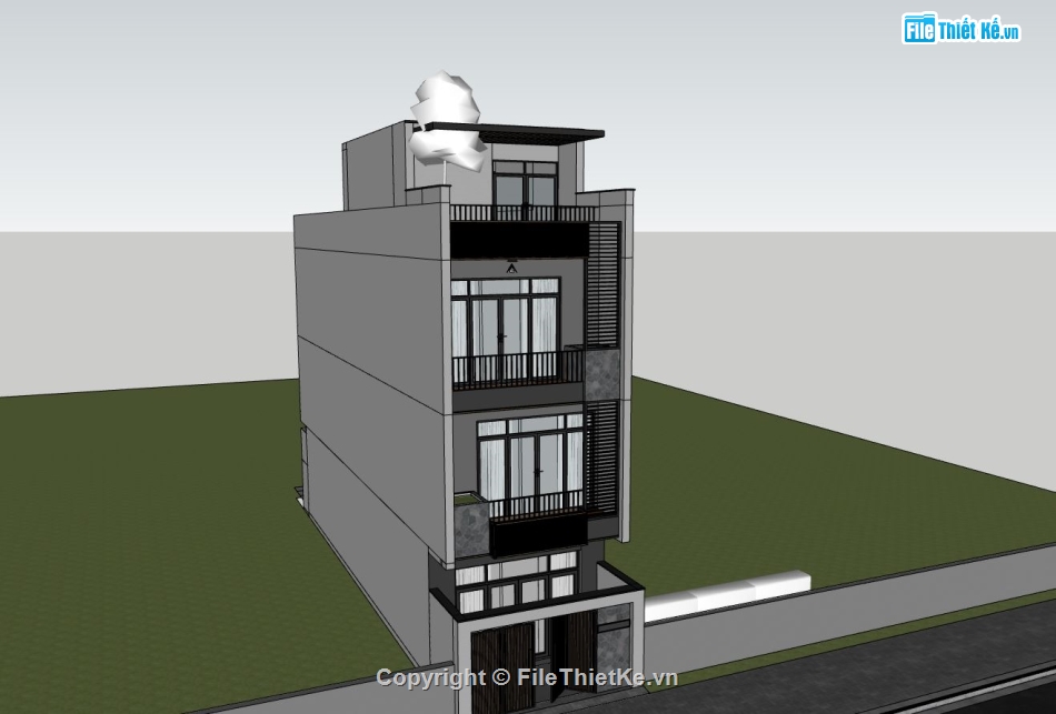 nhà phố 3 tầng,file sketchup nhà phố,nhà phố hiện đại