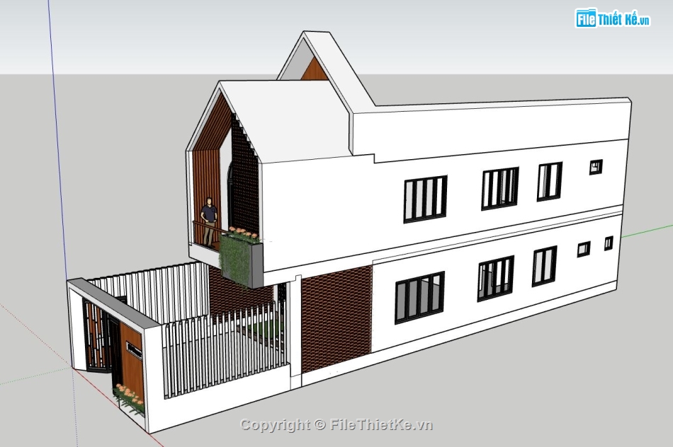 nhà phố 3 tầng,file sketchup nhà phố,phối cảnh nhà phố,nhà phố hiện đại