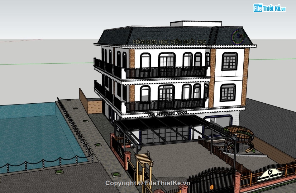 trường mầm non đẹp,sketchup trường mầm non,dựng 3d trường mầm non