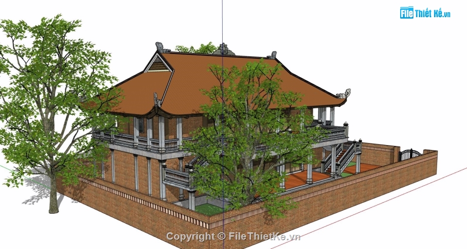 bao cảnh chùa,thiết kế chùa 2 mái,file sketchup chùa 2 tầng