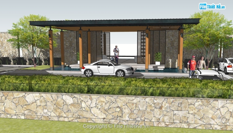 nhà chờ xe,file sketchup nhà chờ xe,mẫu nhà chờ xe