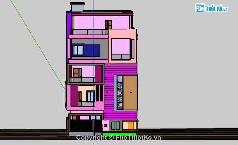 Nhà phố 5 tầng,file su nhà phố 5 tầng,sketchup nhà phố 5 tầng