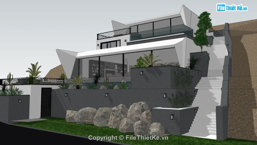 villa 3 tầng model su,File su villa 3 tầng,villa 3 tầng file sketchup,file sketchup villa 3 tầng