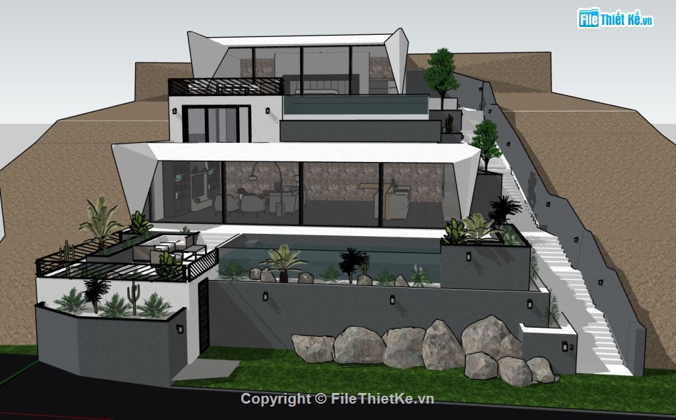 villa 3 tầng model su,File su villa 3 tầng,villa 3 tầng file sketchup,file sketchup villa 3 tầng