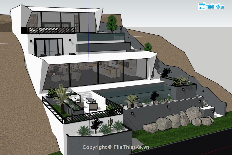 villa 3 tầng model su,File su villa 3 tầng,villa 3 tầng file sketchup,file sketchup villa 3 tầng