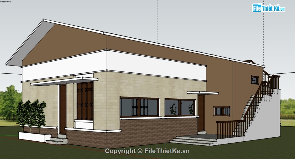 biệt thự 1 tầng file su,file su biệt thự 1 tầng,model su biệt thự 1 tầng,sketchup biệt thự 1 tầng