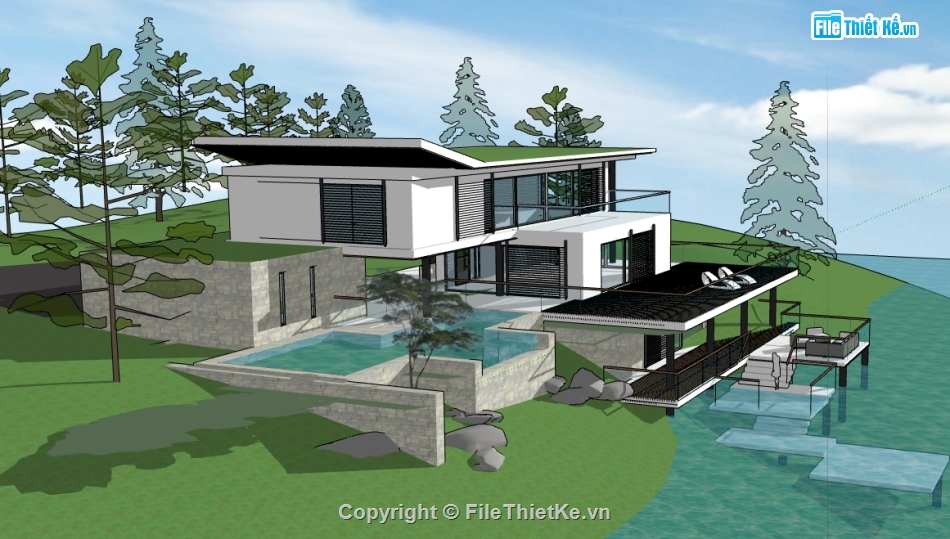 biệt thự bờ biển dựng model su,thiết kế biệt thự bờ biển file sketchup,file su dựng nhà biệt thự