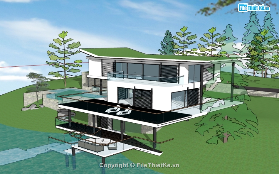 biệt thự bờ biển dựng model su,thiết kế biệt thự bờ biển file sketchup,file su dựng nhà biệt thự