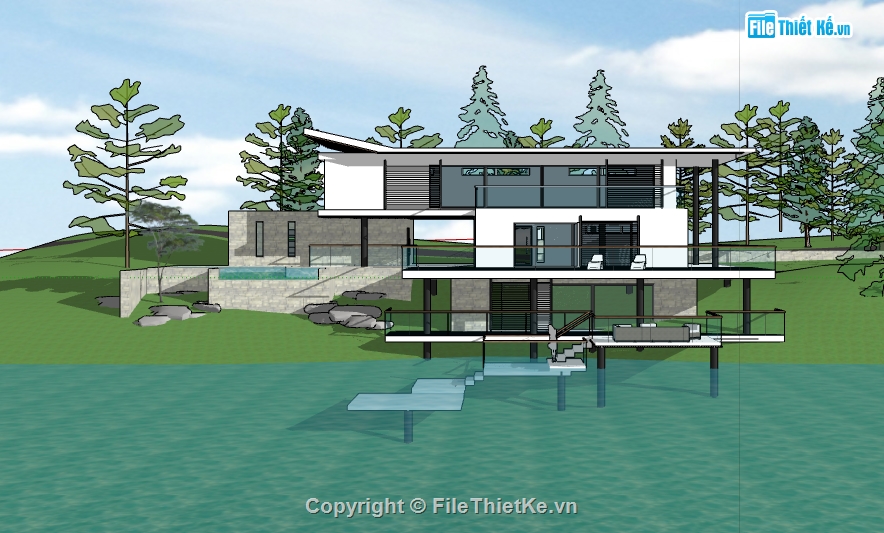 biệt thự bờ biển dựng model su,thiết kế biệt thự bờ biển file sketchup,file su dựng nhà biệt thự