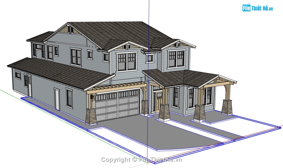 dựng 3d su biệt thự 2 tầng,file sketchup nhà biệt thự,biệt thự hiện đại dựng model su