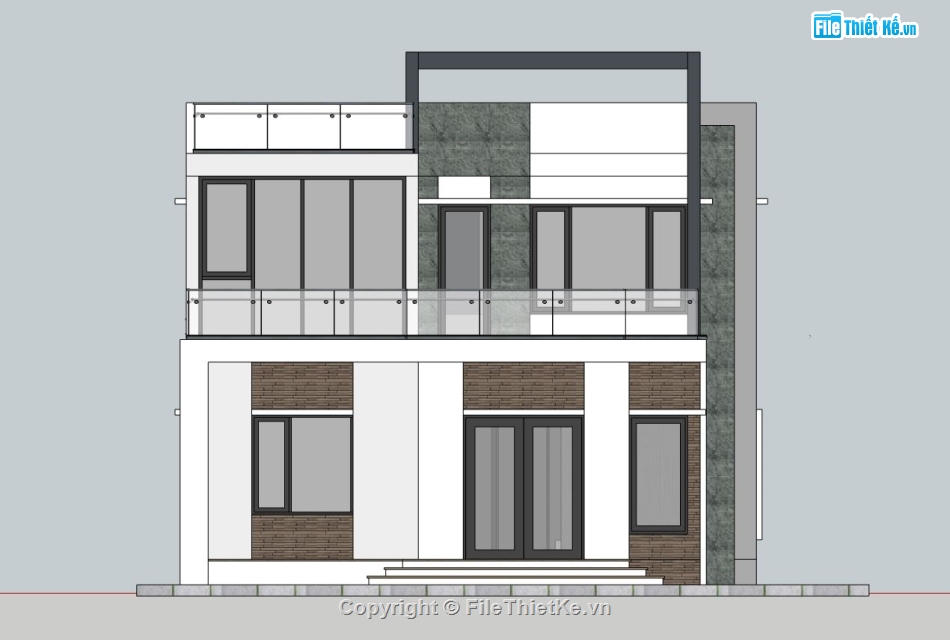 nhà 2 tầng,sketchup nhà 2 tầng,phối cảnh nhà 2 tầng,nhà 2 tầng hiện đại