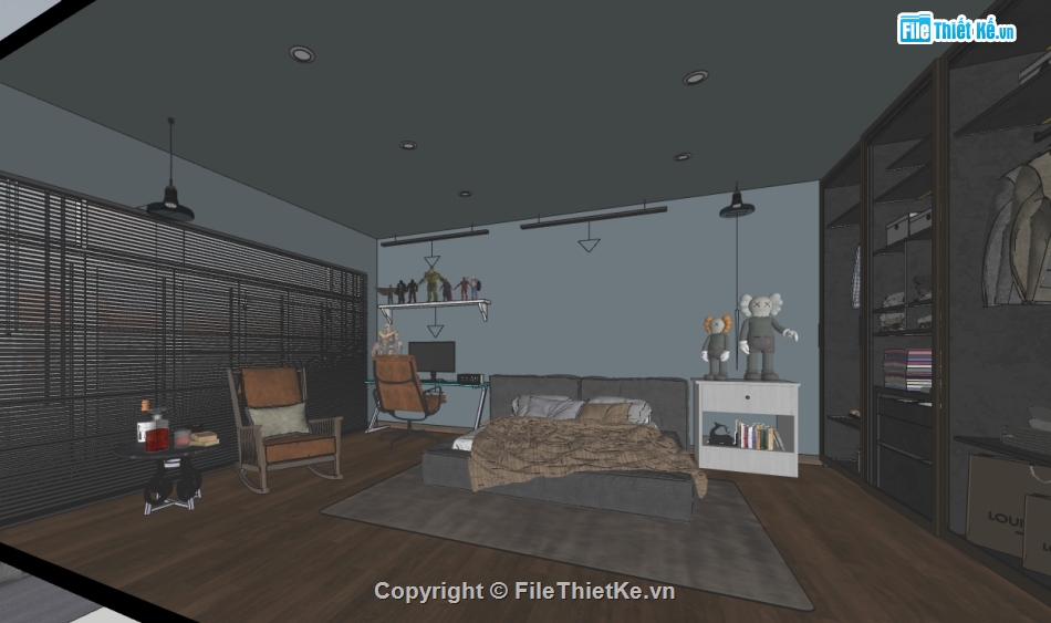 nội thất phòng ngủ file su,Dựng sketchup phòng ngủ,dựng nội thất phòng ngủ trên sketchup,sketchup nội thất phòng ngủ