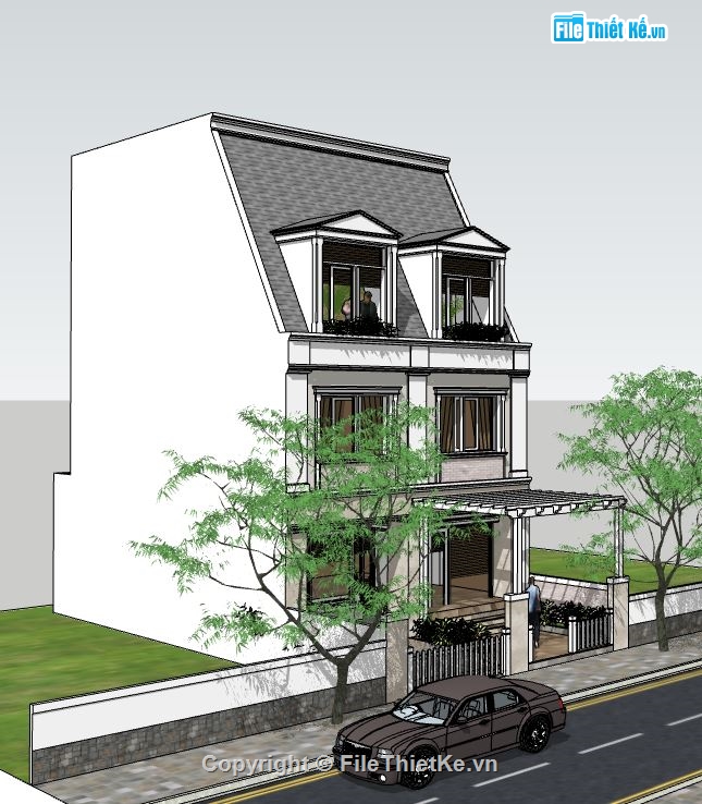 file biệt thự 3 tầng sketchup,biệt thự 3 tầng model su,phối cảnh biệt thự 3 tầng,biệt thự 3 tầng mái bằng