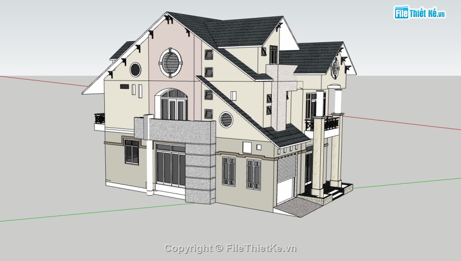 biệt thự 2 tầng,sketchup biệt thự 1 tầng,phối cảnh biệt thự 2 tầng