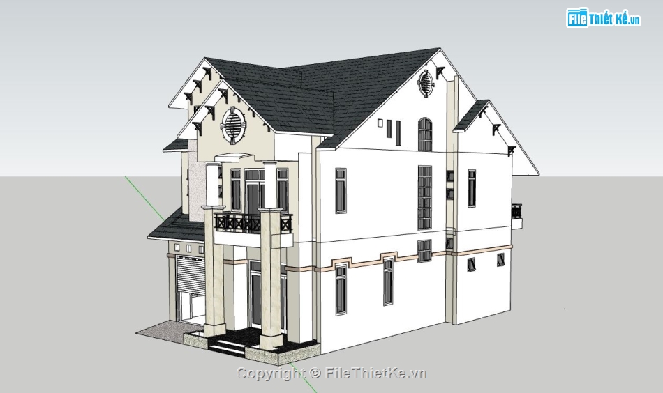 biệt thự 2 tầng,sketchup biệt thự 1 tầng,phối cảnh biệt thự 2 tầng