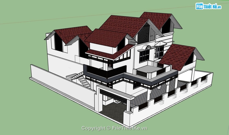 thiết kế biệt thự 2 tầng,biệt thự sketchup,mẫu biệt thự 2 tầng