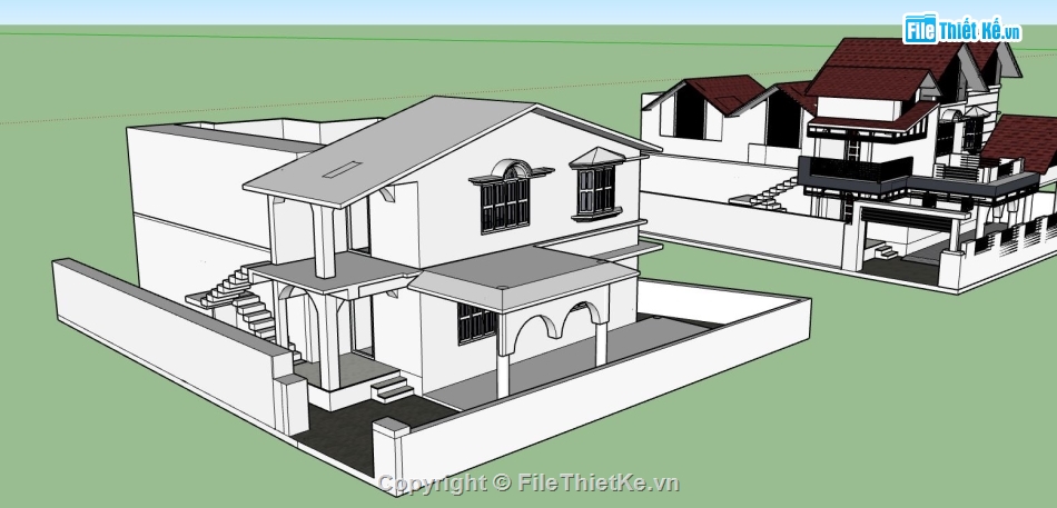 thiết kế biệt thự 2 tầng,biệt thự sketchup,mẫu biệt thự 2 tầng