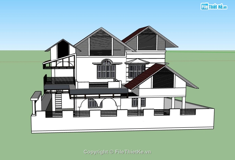 thiết kế biệt thự 2 tầng,biệt thự sketchup,mẫu biệt thự 2 tầng