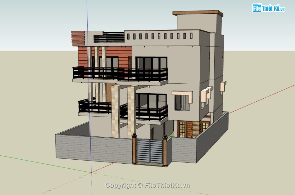 biệt thự 3 tầng,sketchup biệt thự 3 tầng,biệt thự hiện đại