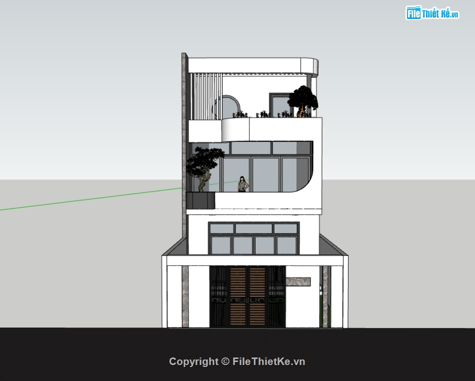 nhà phố 3 tầng,nhà 3 tầng,sketchup nhà phố