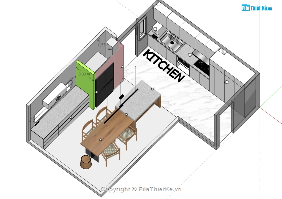 phòng bếp,phòng bếp sketchup,sketchup phòng bếp