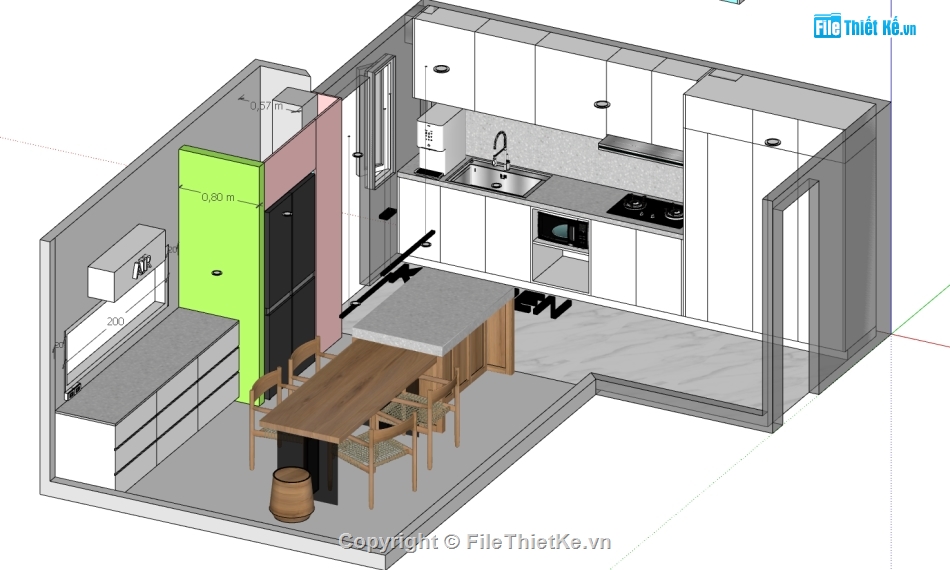 phòng bếp,phòng bếp sketchup,sketchup phòng bếp