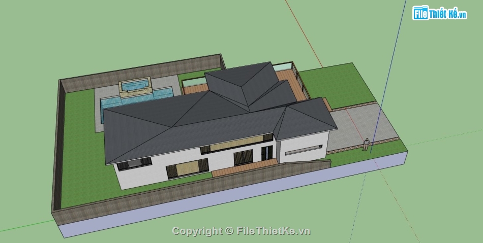 biệt thự 2 tầng,File sketchup biệt thự 2 tầng,sketchup biệt thự