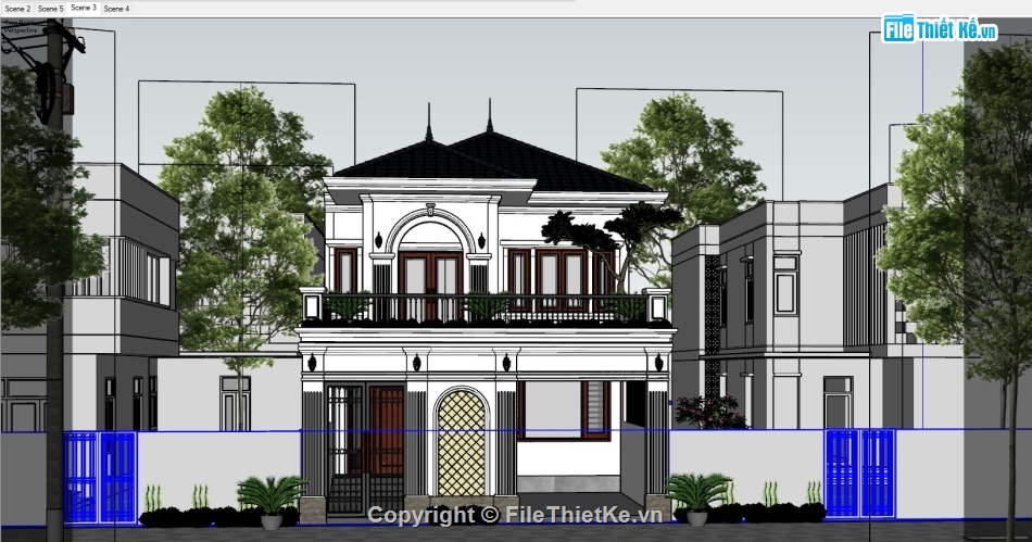 biệt thự 2 tầng,bản vẽ biệt thự 2 tầng,sketchup biệt thự 2 tầng,model 3d biệt thự 2 tầng