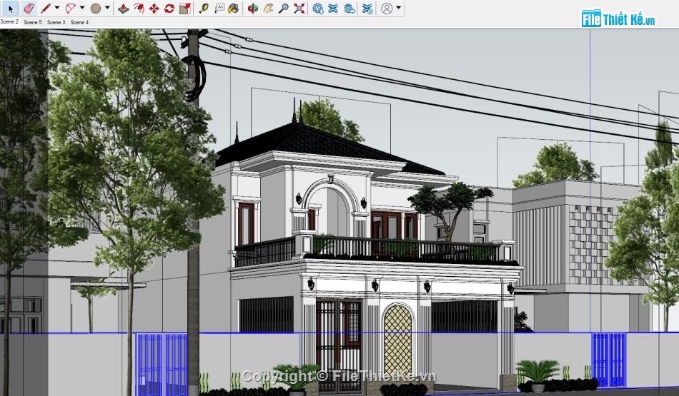 biệt thự 2 tầng,bản vẽ biệt thự 2 tầng,sketchup biệt thự 2 tầng,model 3d biệt thự 2 tầng