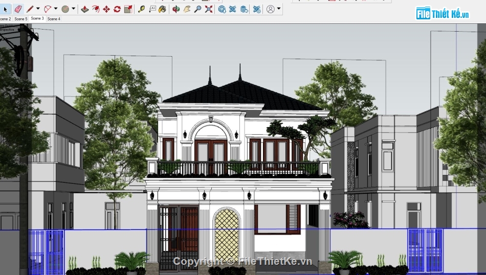 biệt thự 2 tầng,bản vẽ biệt thự 2 tầng,sketchup biệt thự 2 tầng,model 3d biệt thự 2 tầng