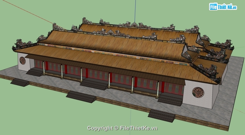 File sketchup điện thờ,sketchup điện thờ,bản vẽ điện thờ,điện thờ quốc mẫu