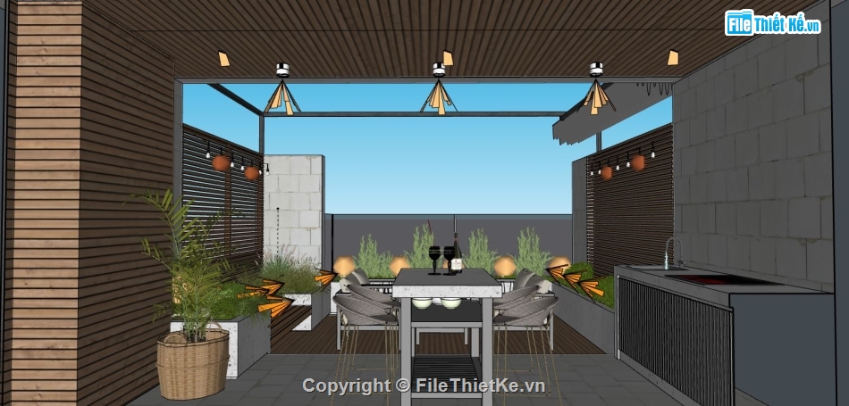 File sketchup phòng ăn,model sketchup phòng ăn,phòng ăn ban công,file sketchup phòng ăn cực đẹp