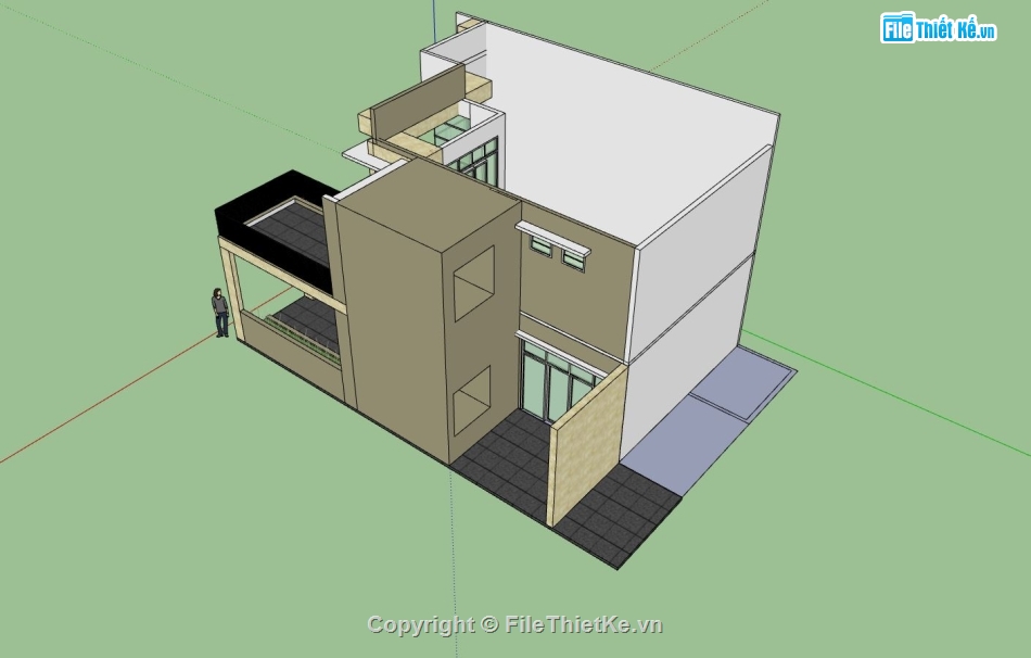 nhà phố 2 tầng,phối cảnh nhà phố 2 tầng,sketchup nhà phố 2 tầng