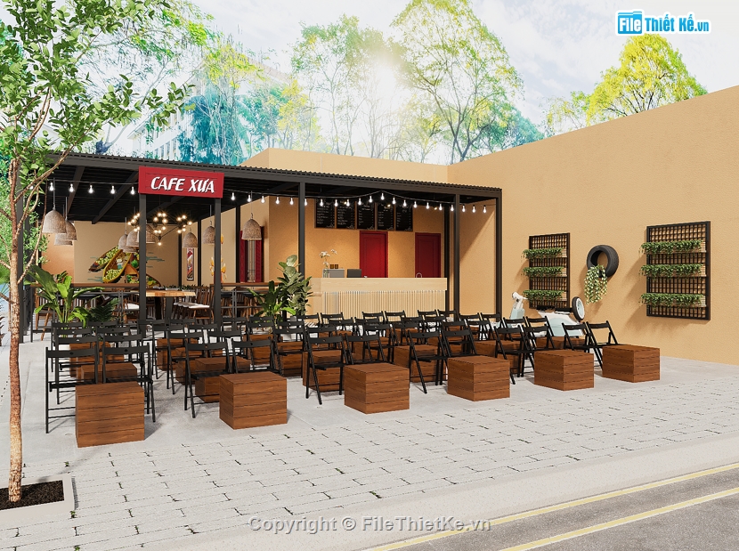 3dsmax quán cafe,diễn họa 3dsmax,retro bao cấp,thiết kế nội thất,thiết kế quán cafe