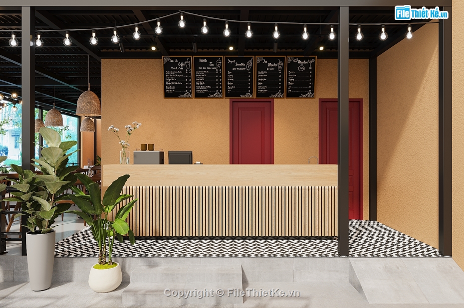 3dsmax quán cafe,diễn họa 3dsmax,retro bao cấp,thiết kế nội thất,thiết kế quán cafe