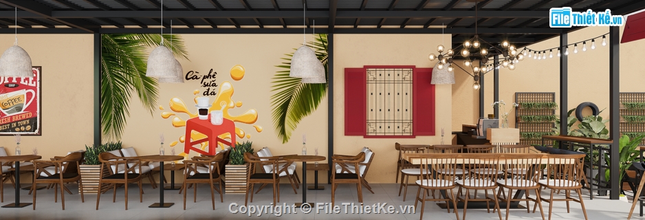 3dsmax quán cafe,diễn họa 3dsmax,retro bao cấp,thiết kế nội thất,thiết kế quán cafe