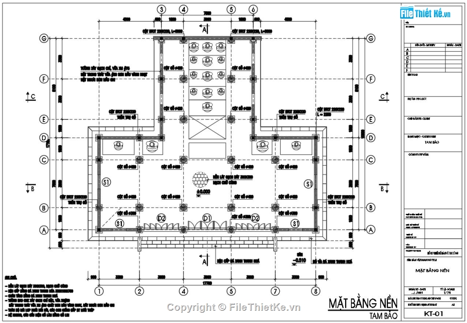 nhà tam bảo đình chùa cổ file cad,Nhà tam bảo 8 mái 17.7x17.1m,file autocad nhà tam bảo 8 mái,Nhà thờ 8 mái có hậu cung