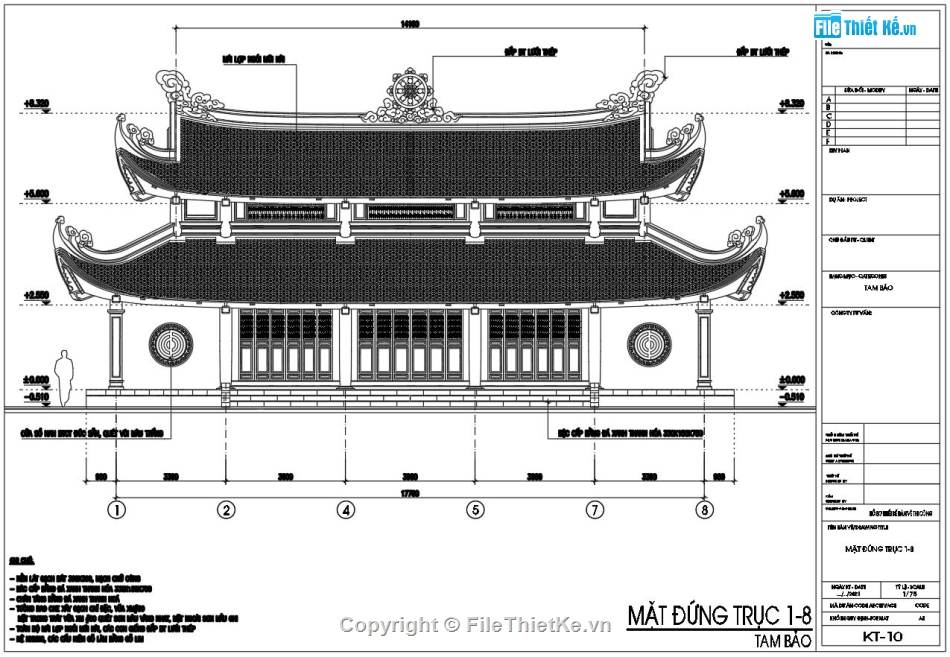 nhà tam bảo đình chùa cổ file cad,Nhà tam bảo 8 mái 17.7x17.1m,file autocad nhà tam bảo 8 mái,Nhà thờ 8 mái có hậu cung