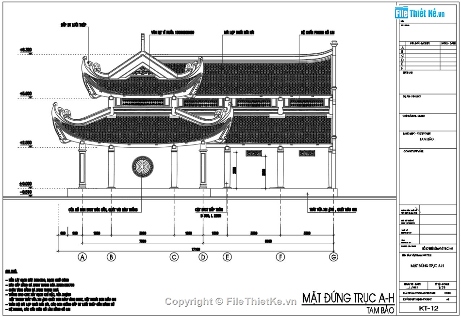 nhà tam bảo đình chùa cổ file cad,Nhà tam bảo 8 mái 17.7x17.1m,file autocad nhà tam bảo 8 mái,Nhà thờ 8 mái có hậu cung