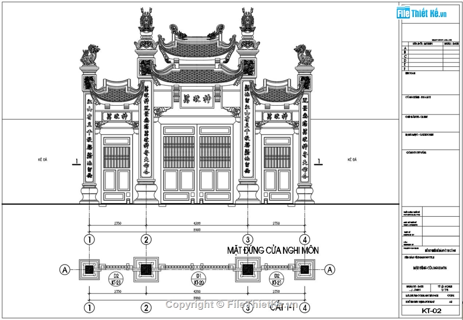 Thiết kế nghi môn đẹp file cad,Bản vẽ autocad cổng đền đẹp,Thiết kế bản vẽ nghi môn đền chùa,Mẫu bản vẽ nghi môn đền chùa đẹp