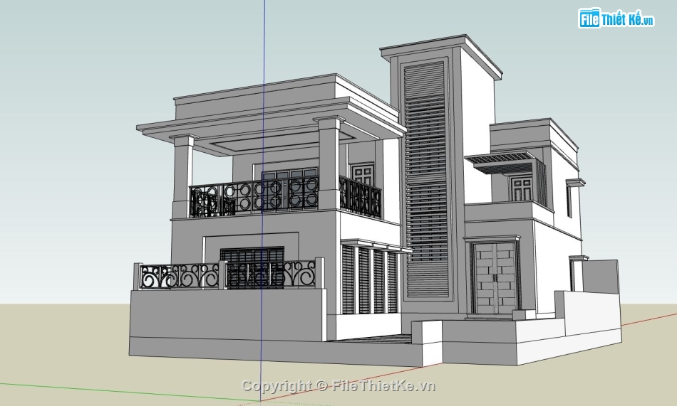 biệt thự 2 tầng,biệt thự sketchup hiện đại,bản vẽ biệt thự 3d